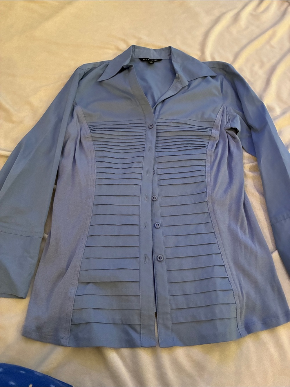 Zac & Rachel Sky Blue Pleated Front Button-Down Shirt
